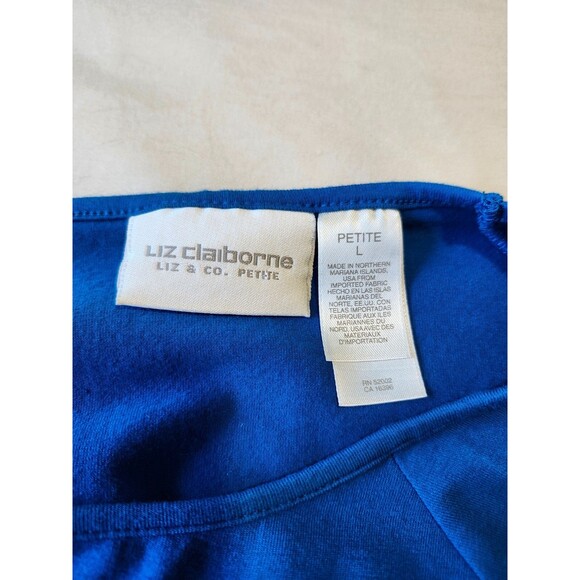 Liz Claiborne PETITE Blue Stretch Top Cotton Blend size Large Classic Basic - Picture 3 of 8